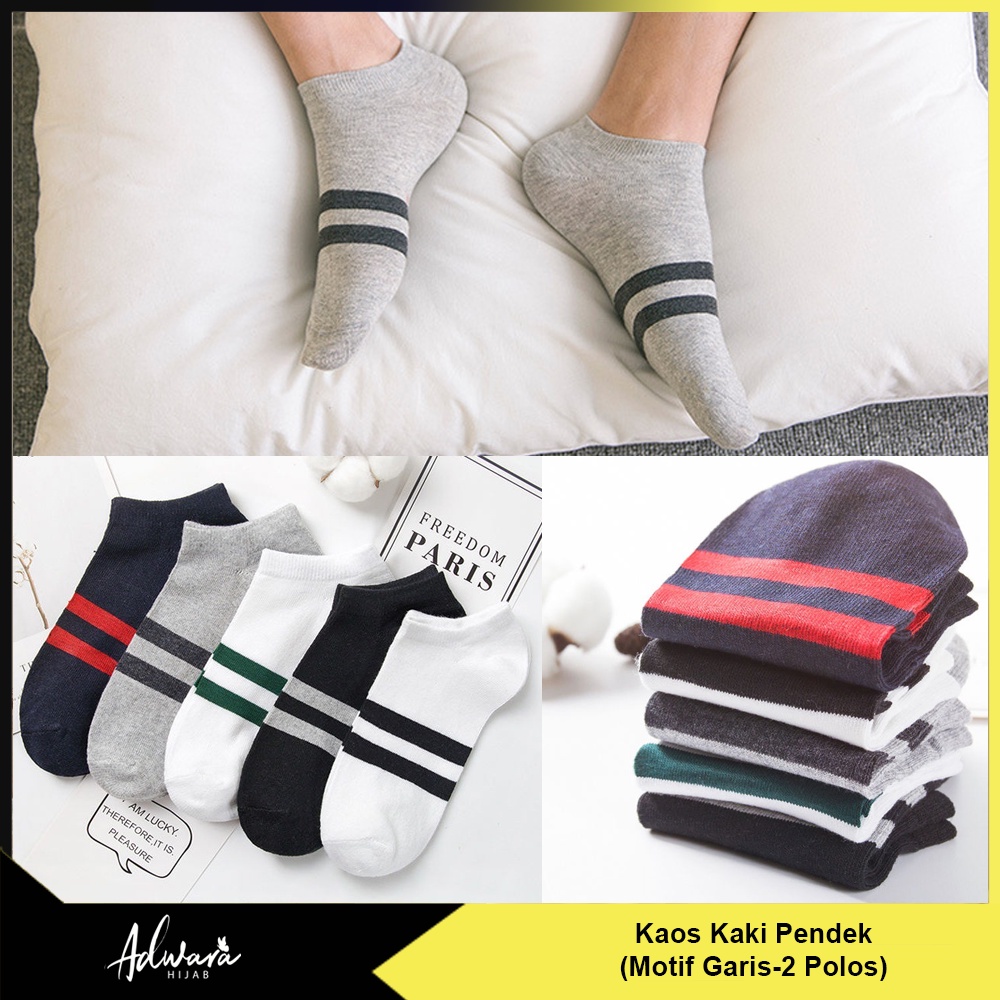 Kaos Kaki Pria Wanita Pendek Semata Kaki Motif Garis Polos (Korean Style)