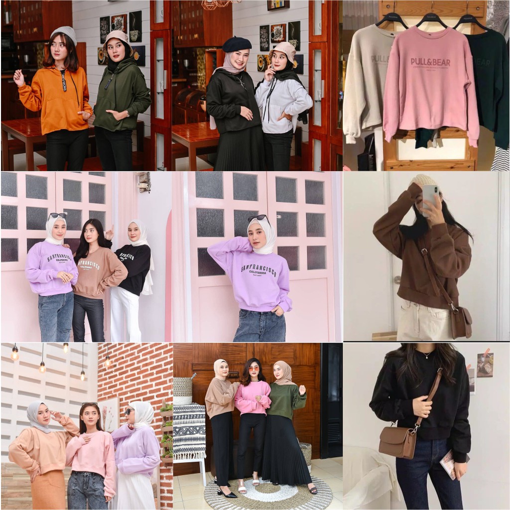 SWEATER WANITA CROOP SERIES BAHAN FLECEE TEBAL-SWEATER LILAC-SWEATER KOREA STYLE