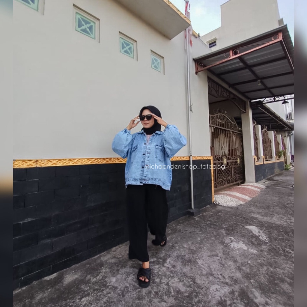 Jaket Jeans Wanita Oversize Balon Sandwash Jihan