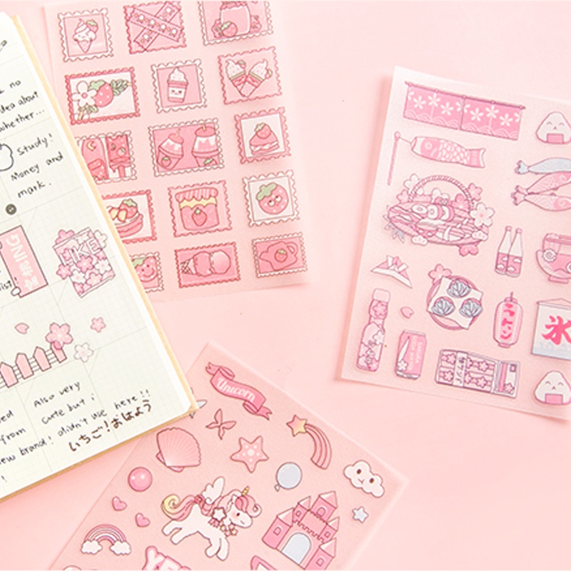 4 Sheets Korean Frosted PET Stationery Decoration Sticker Girl Handbook Diary DIY Material