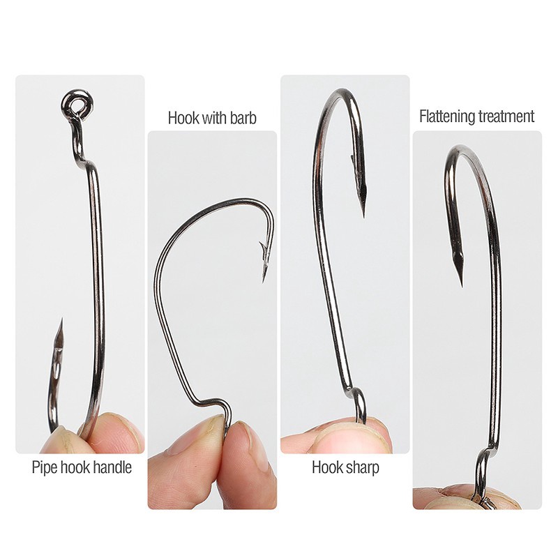 50pcs/Set Fishing Hook Carbon Steel Crank hook For Soft Worm Lure Bass Barbed Carp Fishing Hooks