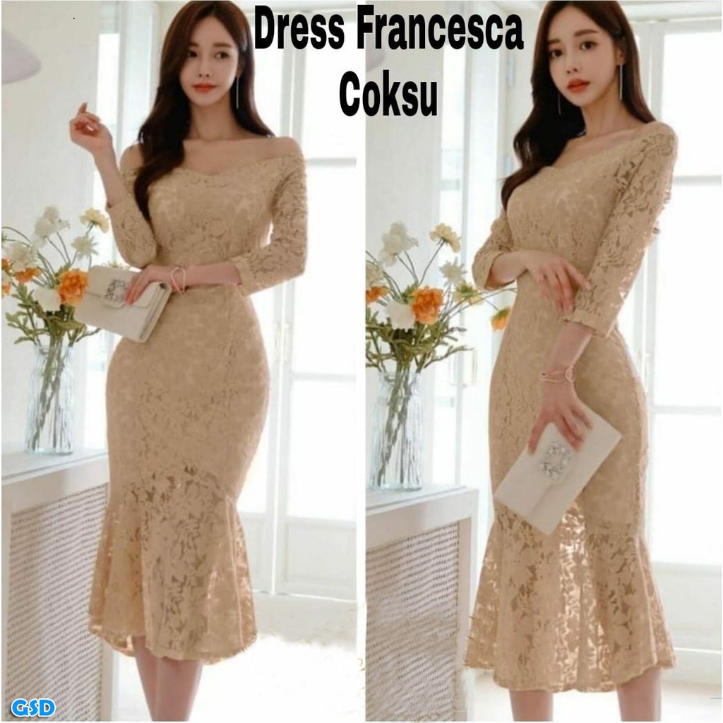 Dress Francesca/ Brukat Pesta Wanita Modern /Dress Import Wanita  / Baju Pesta Cewek/ Dress Bodycon Baju Dress Wanita Ala Korea Viral