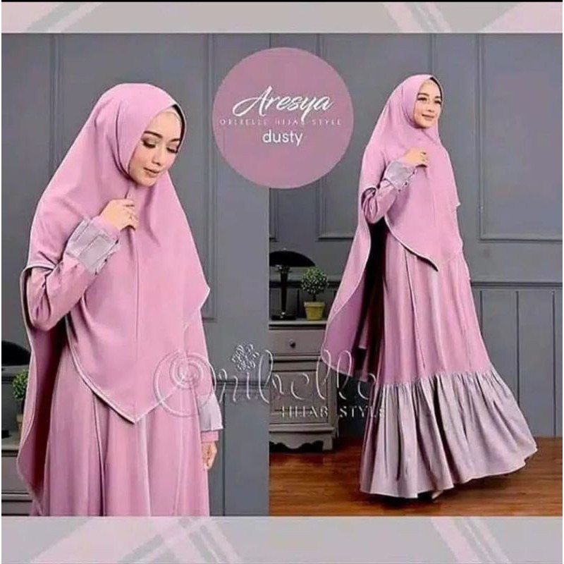 Promo Gamis Syari Aresya Free Hijab Terbaru Fashion Muslim-Dusty