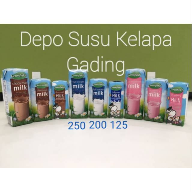 Susu Greenfields UHT 250 ml X 24pcs All Varian | Full Cream Coklat Strawberry plain 250ml Greenfield Choco Malt Chocolate Milk Chocomalt