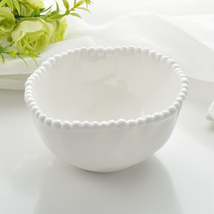 MANGKOK KERAMIK PUTIH IMPOR MOTIF BERGERIGI STYLE EROPA/BOWL KERAMIK IMPOR