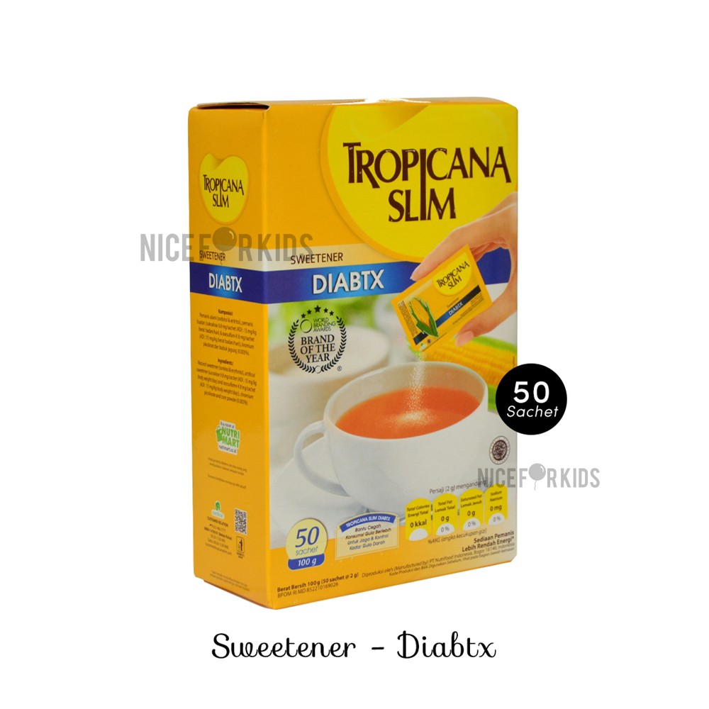 Tropicana Slim Sweetener Diabtx Kemasan Box isi 25pcs, 50pcs, 100pcs @ sachet 2.5 gr