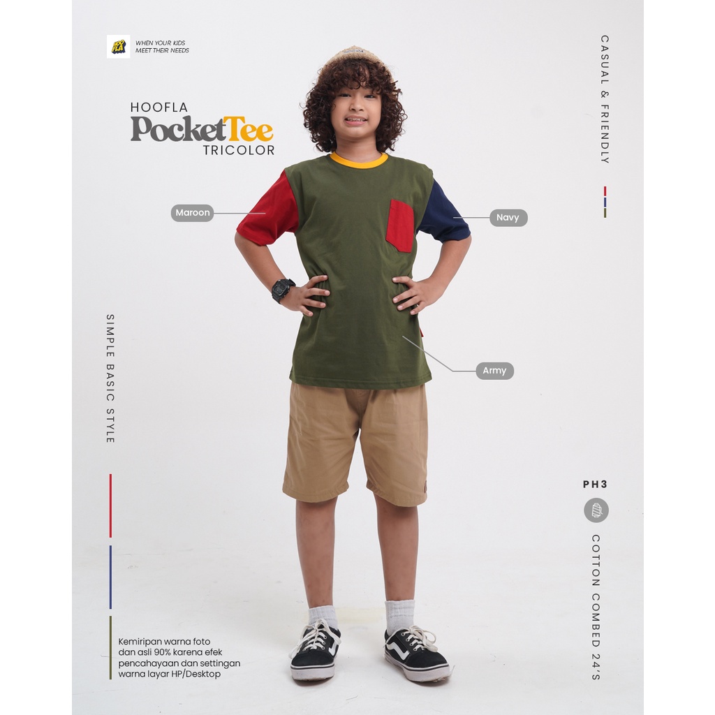 Hooflakids Kaos Anak Laki Laki Lengan Pendek Pocket Tee Tricolor