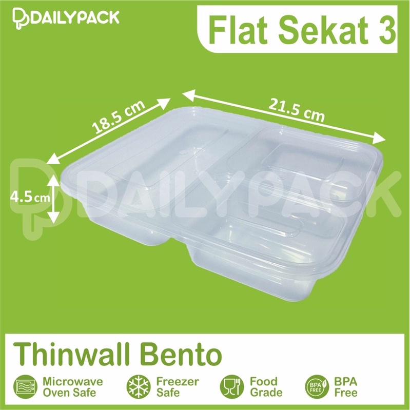 Thinwall Bento Sekat 3 + Tutup / Thinwall Bento Sekat / Food Container Catering