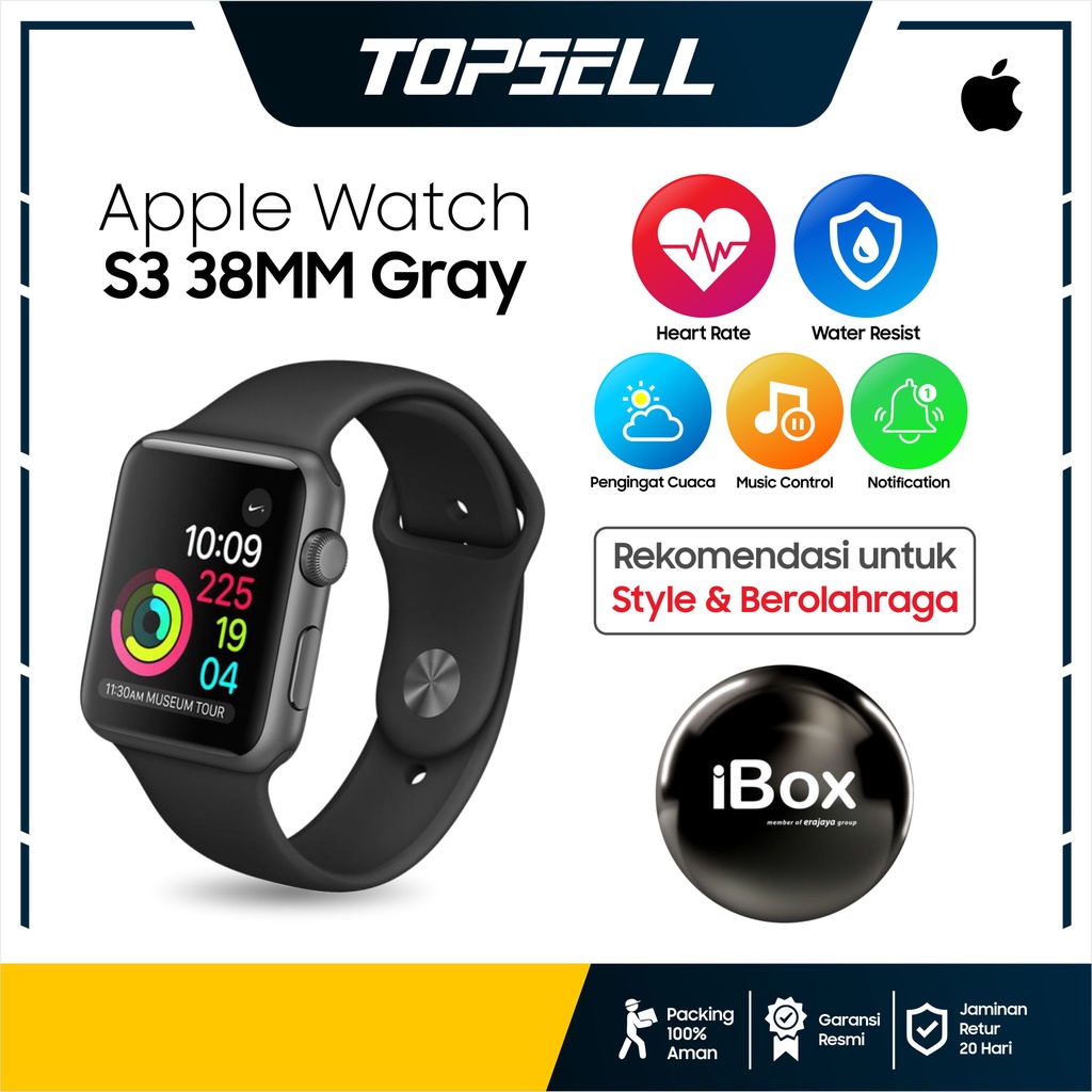 Apple Watch Series 3 38mm Grey With Black Sport iBox - iwatch second fullset gps s3 series3