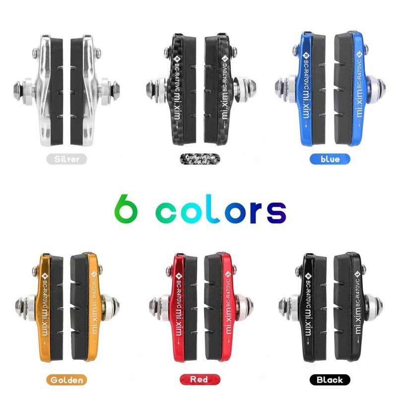 SEPASANG BRAKE SHOES MI.XIM KAMPAS REM SEPEDA UBRAKE SHOE HITAM MERAH GOLD SILVER BIRU MOTIF CARBON