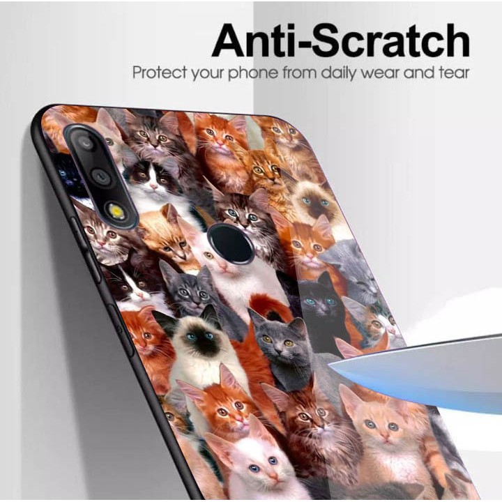 [K41] SoftCase Glass Cat For Oppo Vivo Xiaomi Samsung Iphone Realme a12 a31 a5s a52 a91 a92 a3s a37