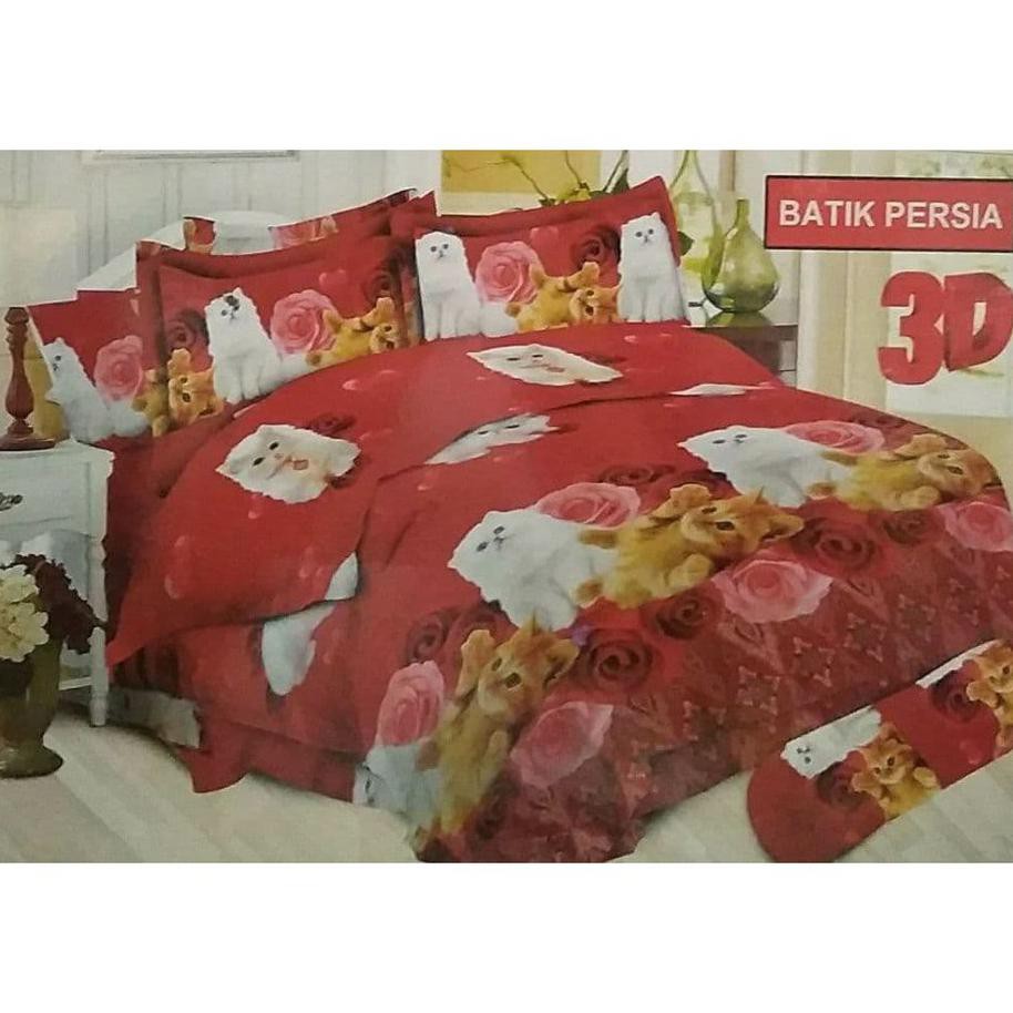 SPREI BONITA BATIK PERSIA QUEEN 160 NO.2 SEPRAI DUA KUCING PUTIH KUNING KEMBANG BUNGA MAWAR PINK RED