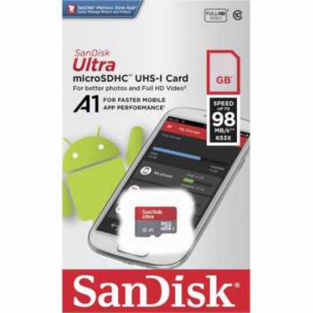 SanDisk Ultra microSDHC Card UHS-I Class 10 A1 (100MB/s) - SDSQUAR