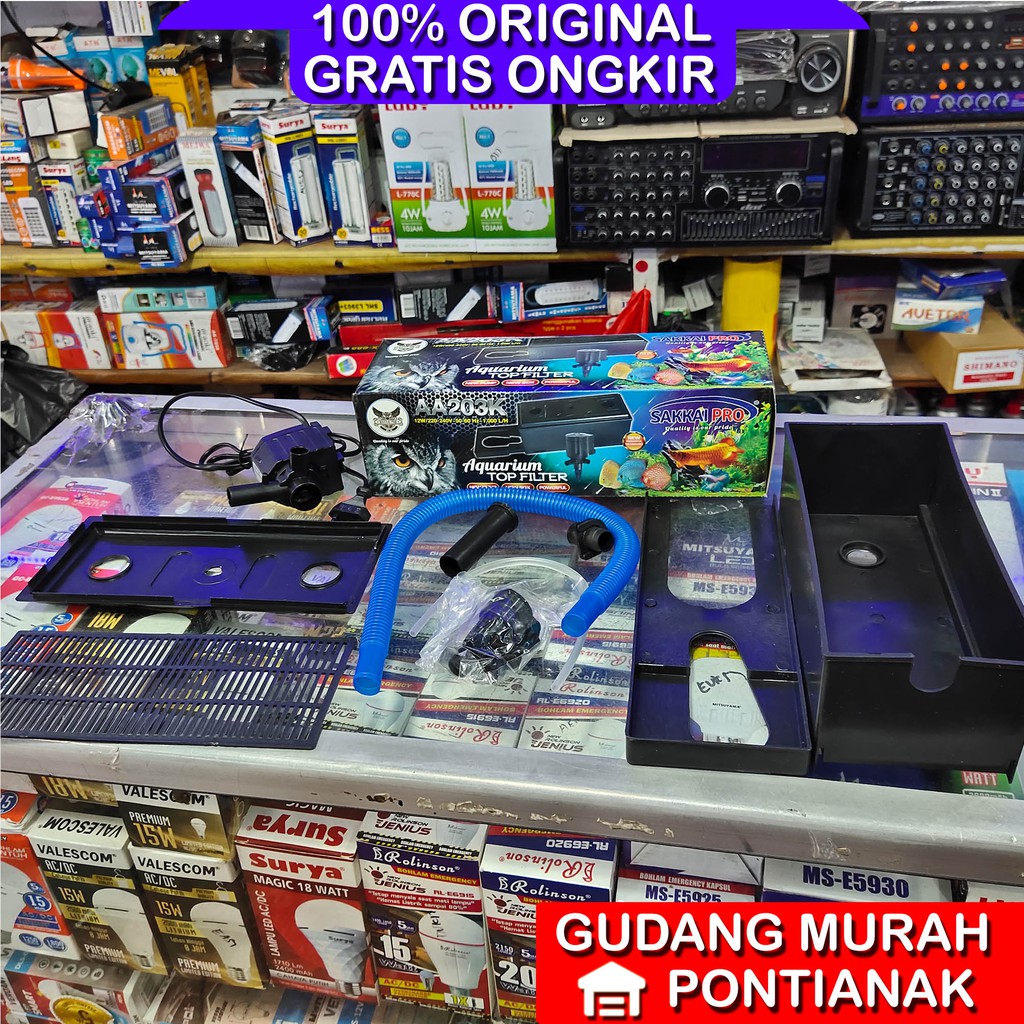 Pompa Mesin Aquarium 12w Set lengkap Filterbox SAKKAI PRO AA203K kotak saringan air oksigen ikan