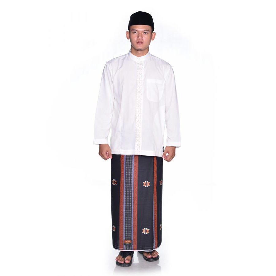 SARUNG ATLAS TIPE PREMIUM 770 SONGKET VARIAN WARNA KOMBINASI HITAM DAN ORANGE