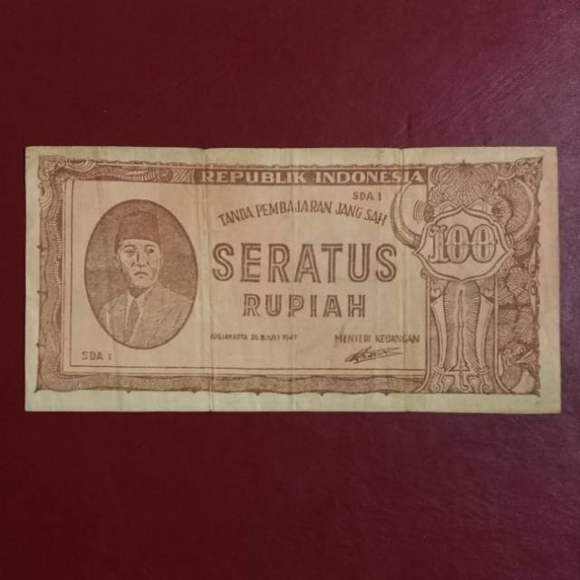 UANG KUNO 100 RUPIAH SERI ORI 3 TAHUN 1947