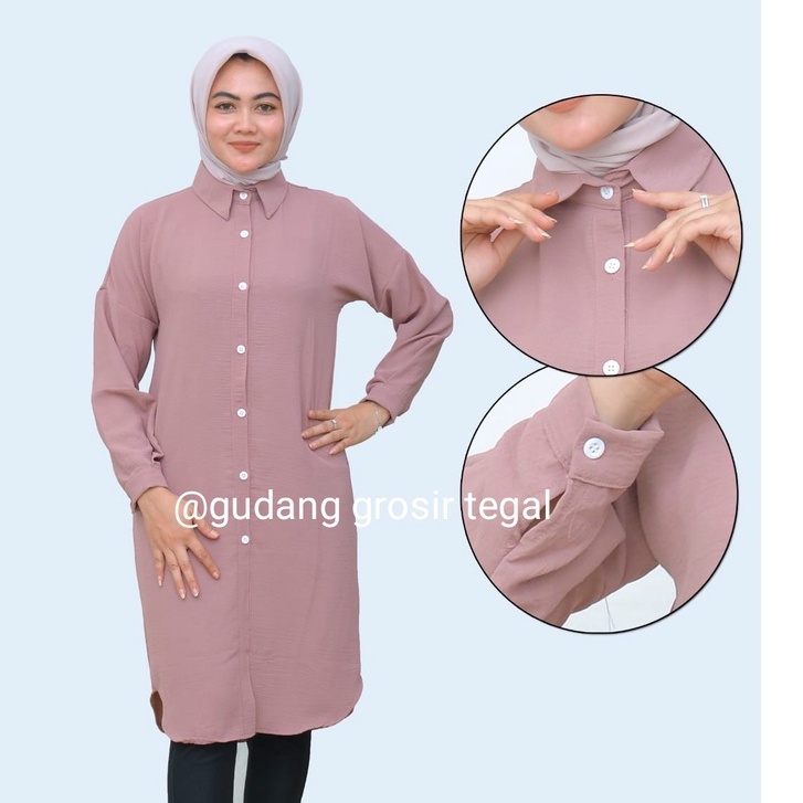 KEMEJA TUNIK POLOS WANITA JUMBO / KEMEJA CRINGKLE AIRFLOW L XL XXL