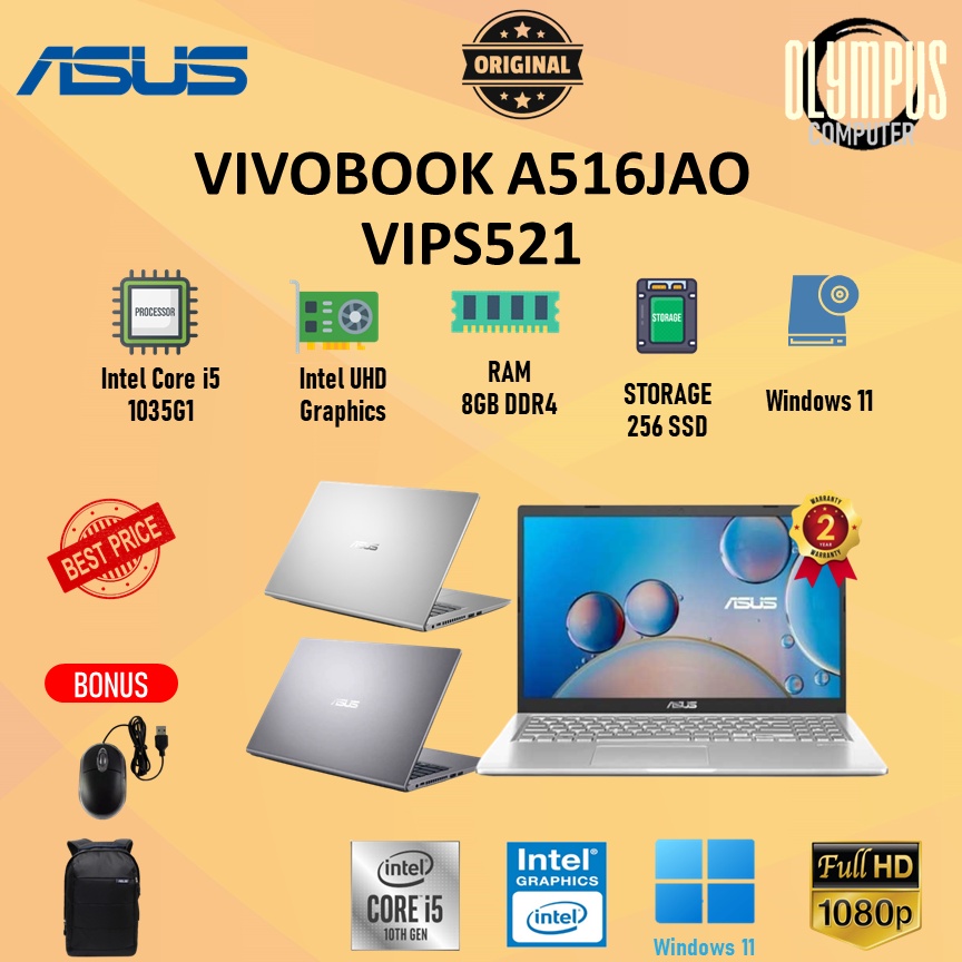 Laptop Asus Vivobook A516JAO Core i5 1035G1 8GB 256SSD W11+OHS