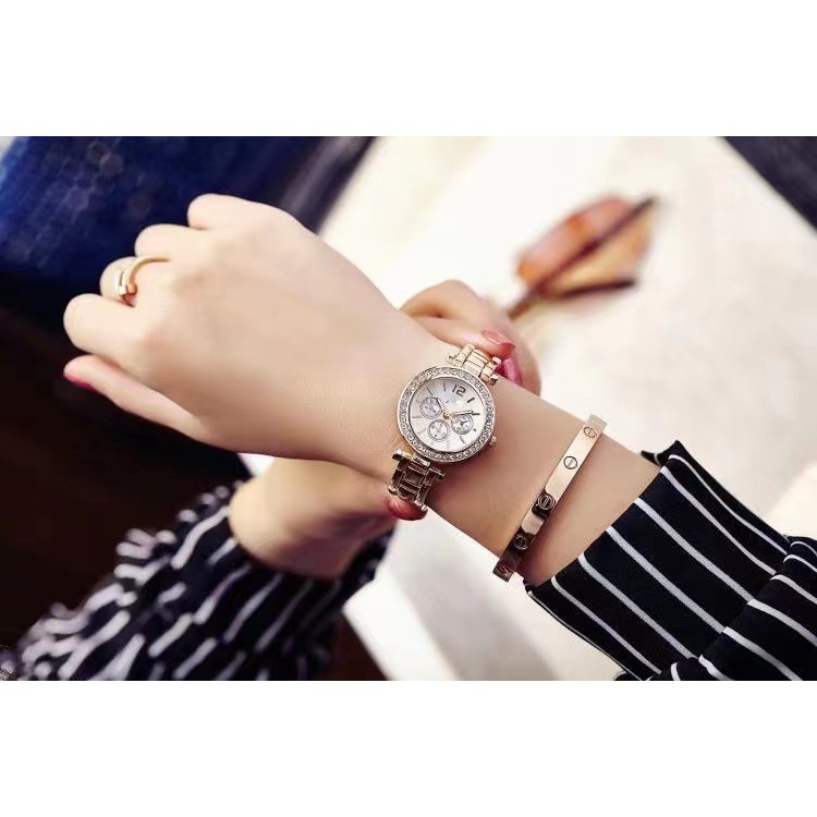 COD Jam Tangan  Fashion Wanita jam Rantai Strap Emas Silver Dial Logam Fashion G15