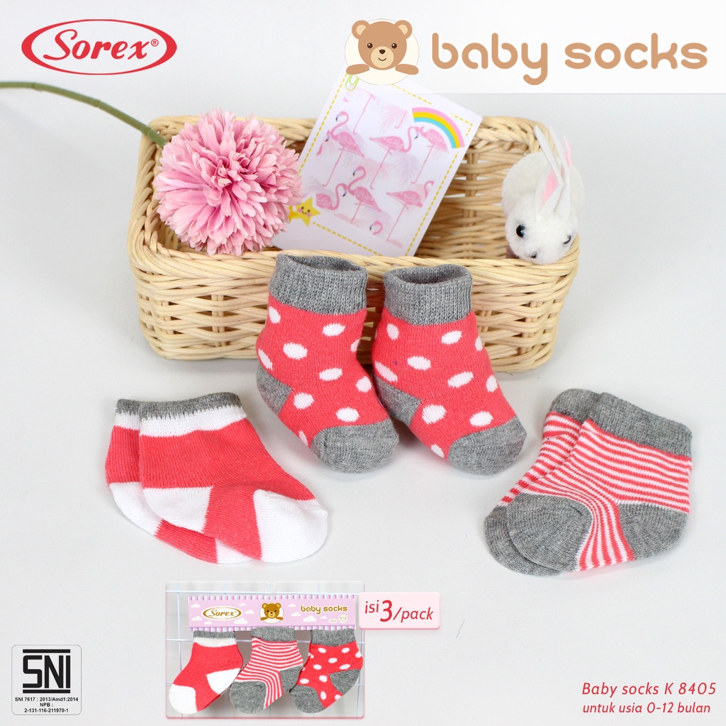 (3pcs) Kaos Kaki Bayi Sorex K8401 K8402 K8403 K8404 K8405 Baby Socks Cewek |tc