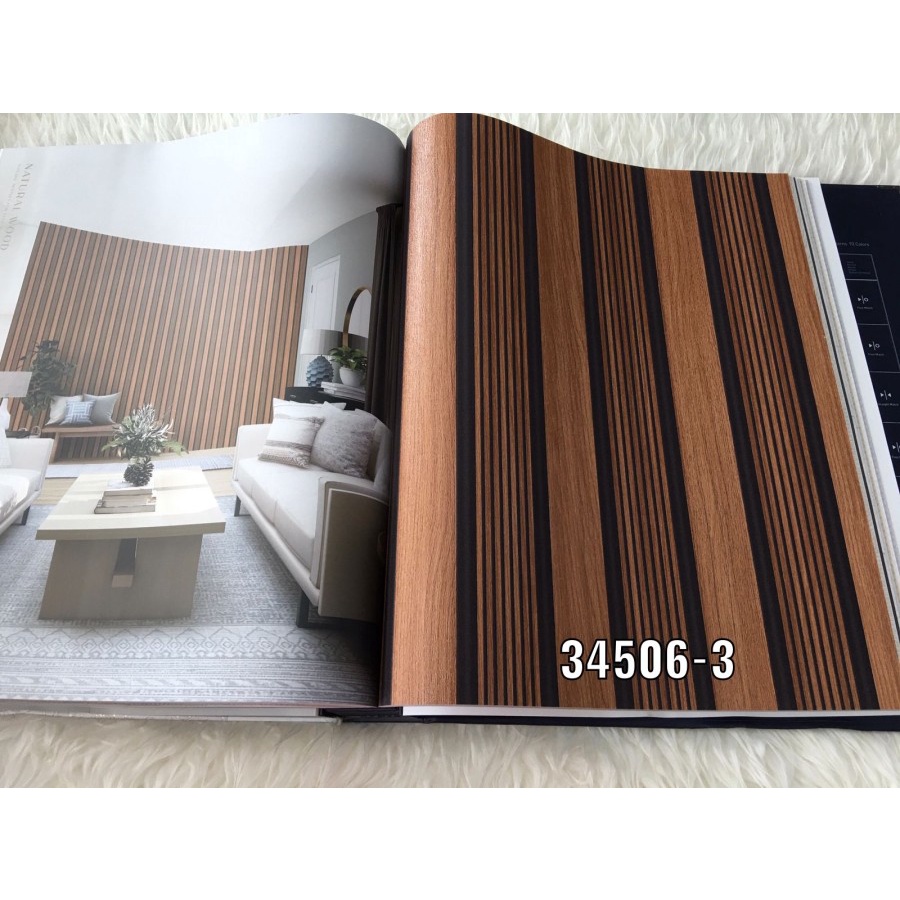 WALLPAPER DINDING MOTIF GARIS KAYU COKLAT 3D MODERN MATIE