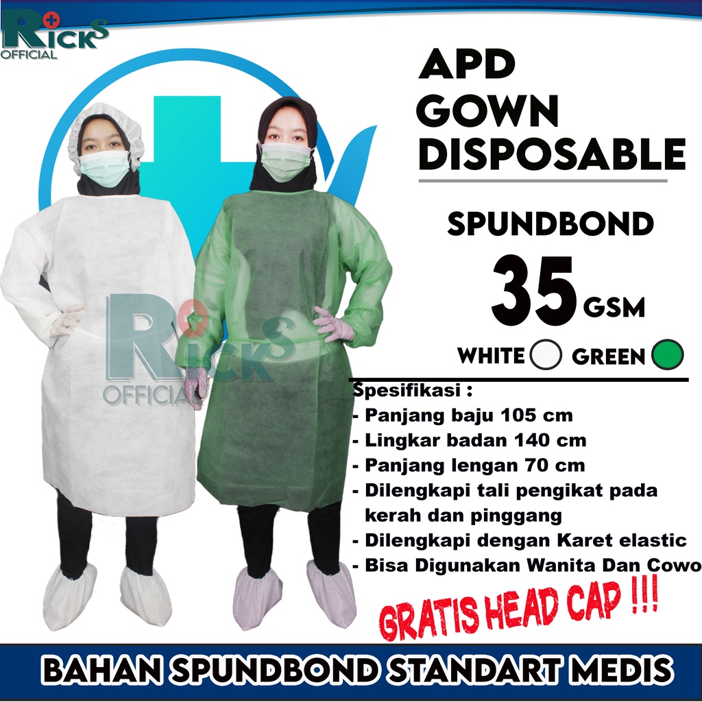 APD GOWN 35 GSM GRATIS HEAD CAP | APD GOWN DISPOSABLE 35 GSM | SURGICAL GOWN | GOWN MEDIS | DISPOSAB