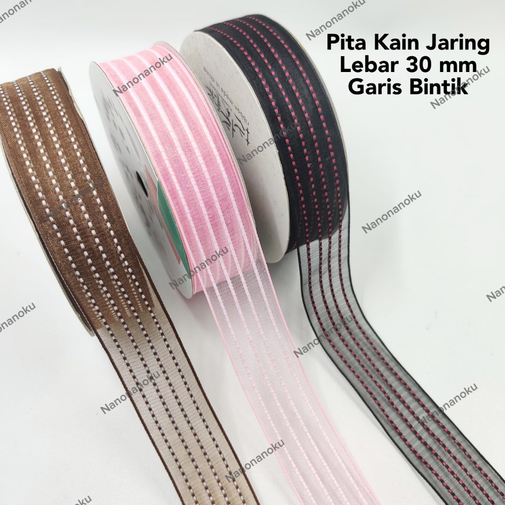 Pita Kain 3 cm Jaring Garis Motif Benang Pinggir Hampers Kado