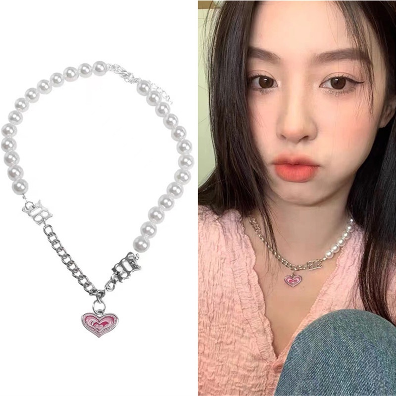 Kalung choker Gelang Mutiara Bentuk Hati Asimetris Gaya Korea Untuk Anak Perempuan