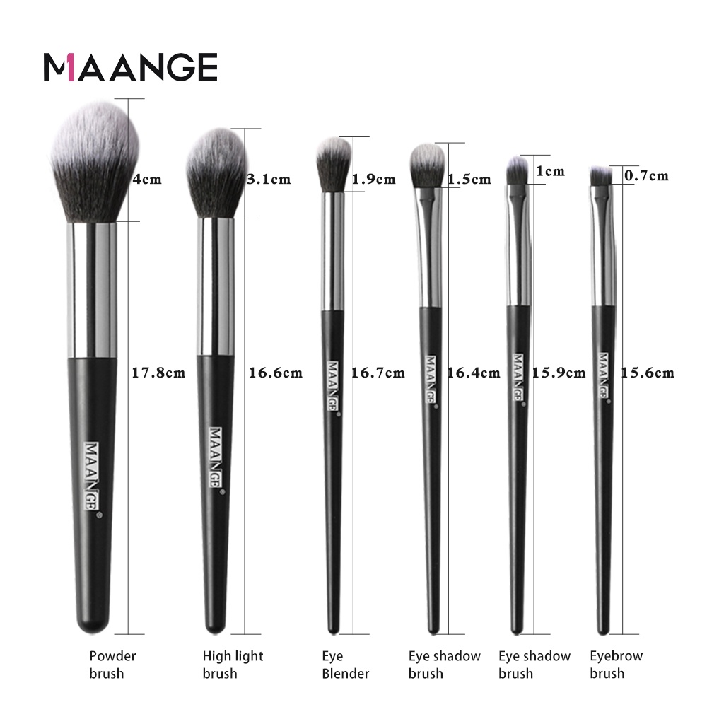 MAANGE 6pcs Kuas Kosmetik Pemula Untuk Bedak, Kuas Make Up Perona Mata Perona Pipi Dengan Tas