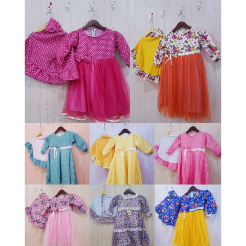 GAMIS ANAK SET JILBAB KATUN KOMBINASI TILE USIA 2-3 TAHUN