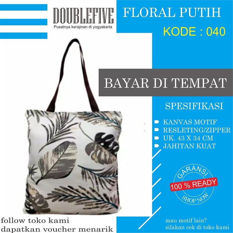 TOTE BAG WANITA TOTEBAG PRIA CANVAS MOTIF GOOD QUALITY WITH RESLETING KODE - 0040