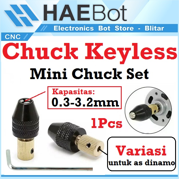 [HAEBOT] Mini Chuck Keyless Set 0.3-3.2 Shaft 2 2.3 3.17 4 5 mm Bor Kepala Drill Tanpa Dinamo Paket Komplit