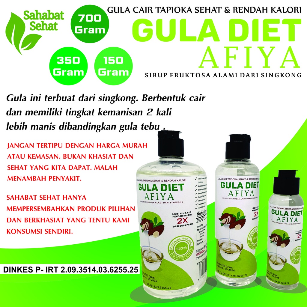 

(100% ASLI) GULA DIET AFIYA 700 Gram Fruktosa Singkong Cair 1 Mirip Gulakong Kg