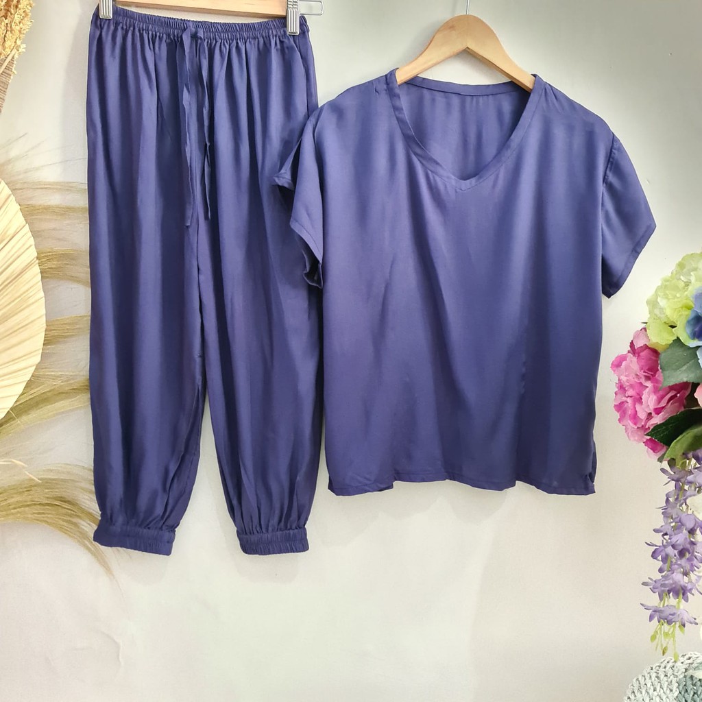 Setelan One set Alicia jogger polos Wanita-Navy
