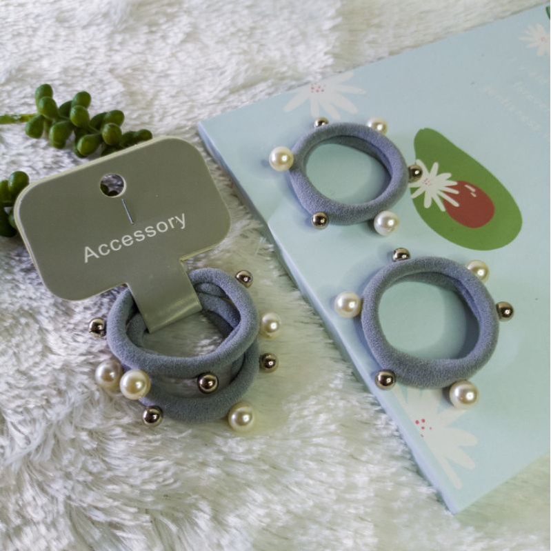 IKAT RAMBUT KUNCIR RAMBUT isi2pcs KUNCIRAN MUTIARA KARET ELASTIS-Karet abu