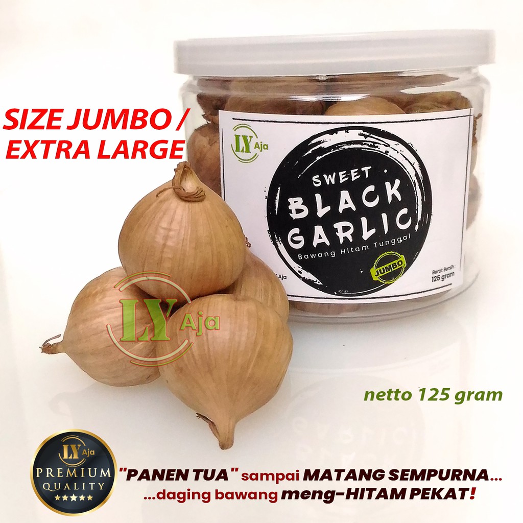 Bawang Hitam Tunggal Lanang 125 Gram Sweet Black Garlic LY Aja Size Kecil Sedang Besar Jumbo Super Premium 125 Gr