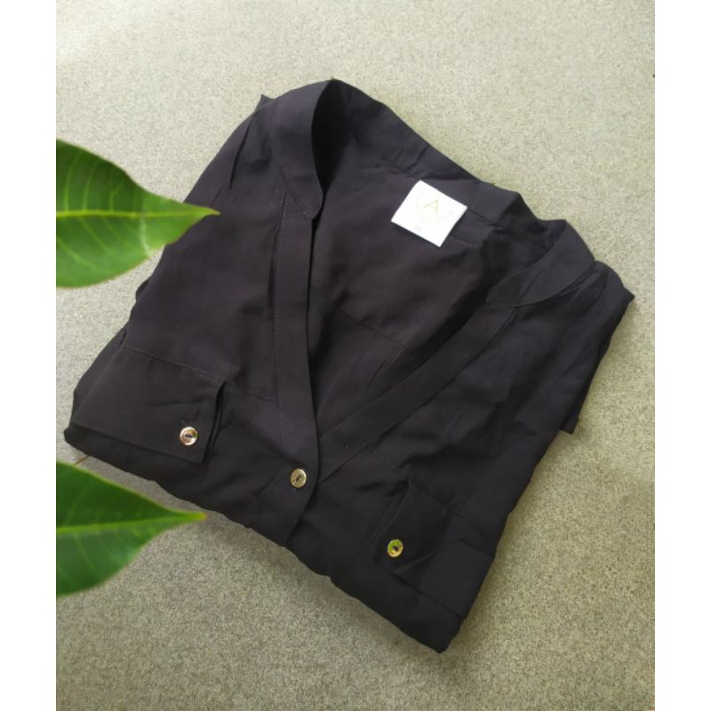 Acollection gold &amp; black buttoned V neck shirt