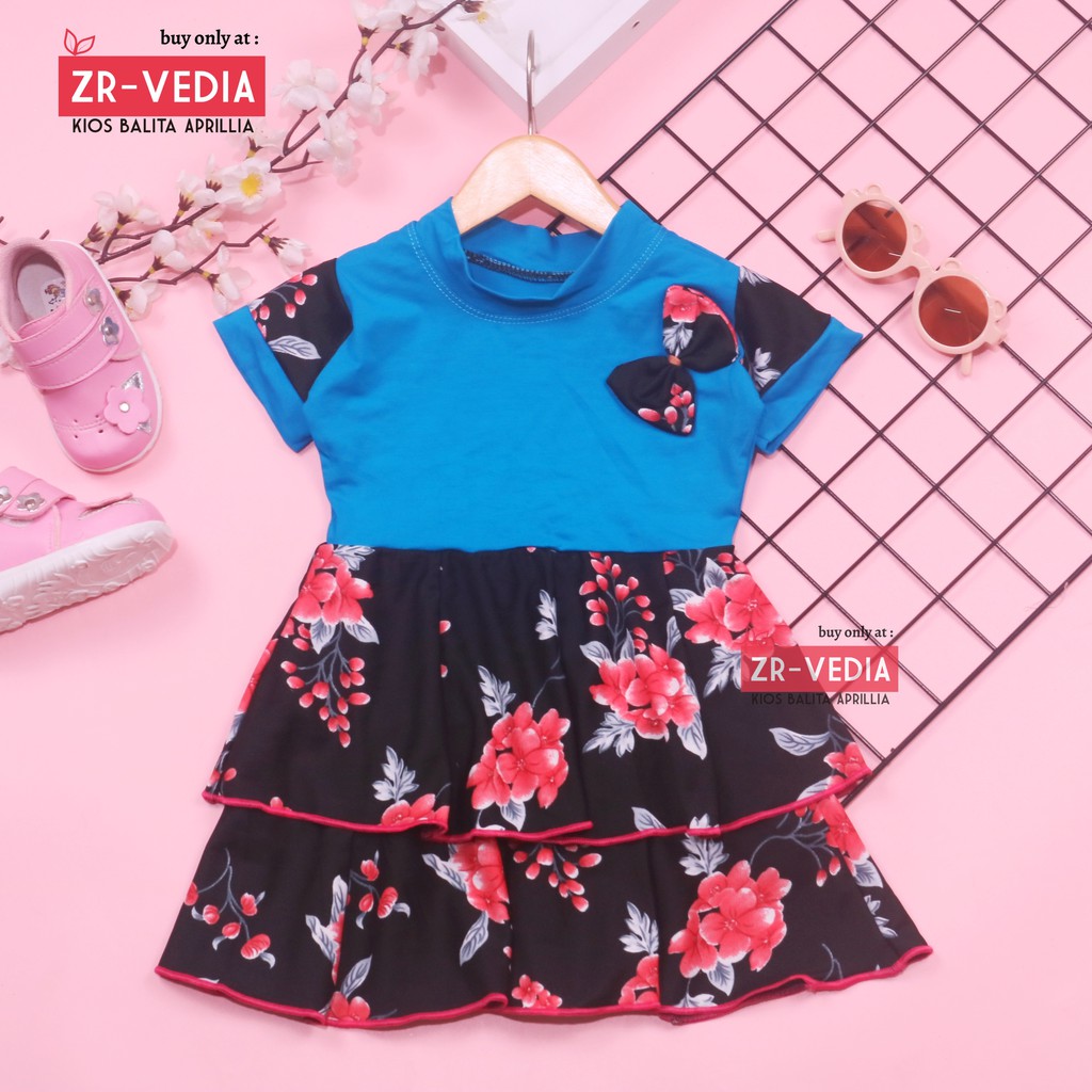 Dress Emma Lengan Size 1-4 Tahun / Dres Anak Perempuan Lengan Pita Baju Harian Pesta Fashion Kids