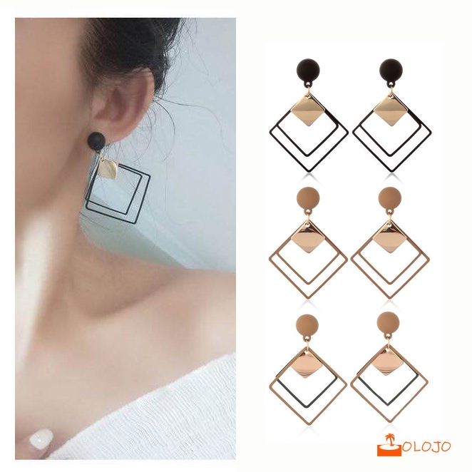 OLOJO   Anting Tusuk Motif Geometri Hias Berlian Imitasi Ala untuk Wanita