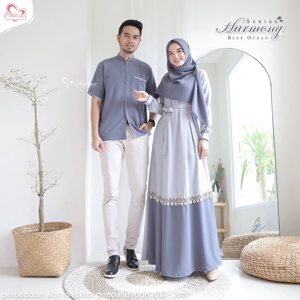 Salvina Hijab Sarimbit Raya Harmony Series BLUE OCEAN Quality Premium Syari'i - Family Set