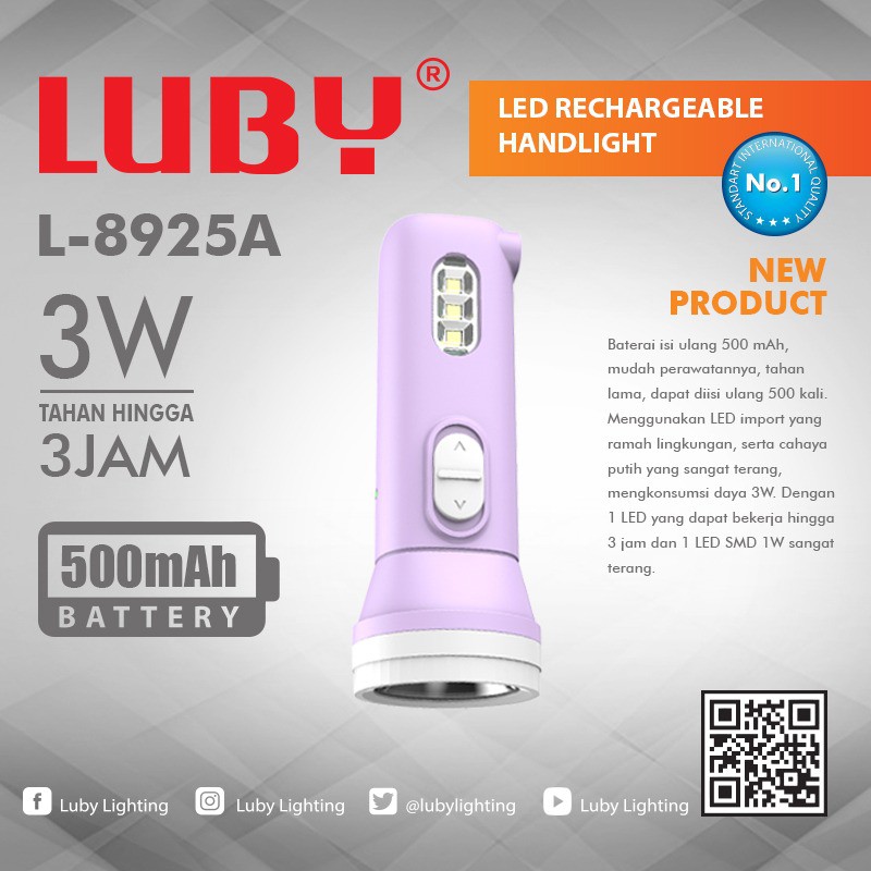 Luby L-8925A Senter LED Luby L8925A Rechargeable