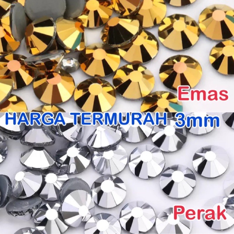 3mm - Mote Tabur Gosok Hotfix Payet Crystal kristal Pasir Aksesoris Hijab Gamis Swarovski Tempel