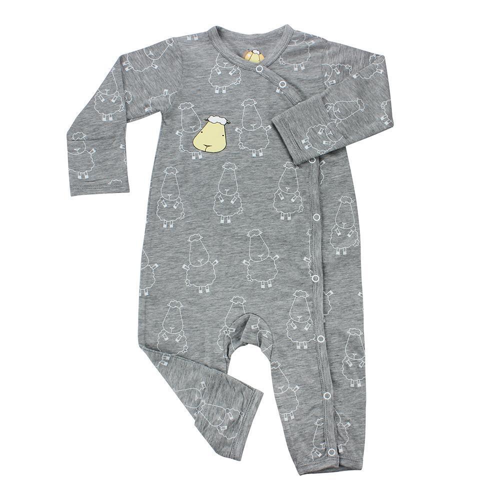 BaabaaSheeps Romper Side Snap Greuy Big Sheepz Ronper Baju Bayi