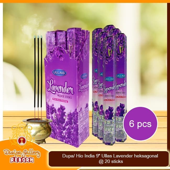 Dupa/ Hio India 9&quot; Ullas Lavender heksagonal @ 20 sticks (6pcs/box)