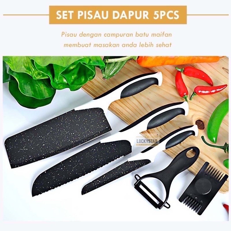 1 Set Pisau keramik dapur / pisau koki / pengupas lapis buah / pisau set isi 5 / pisau dapur