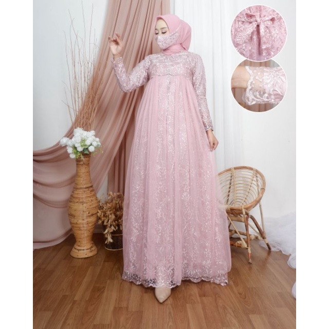 Gamis havana tulle | Gamis tille premium | Gamis pesta wanita |  Gamis tille pesta | Baju gamis pest