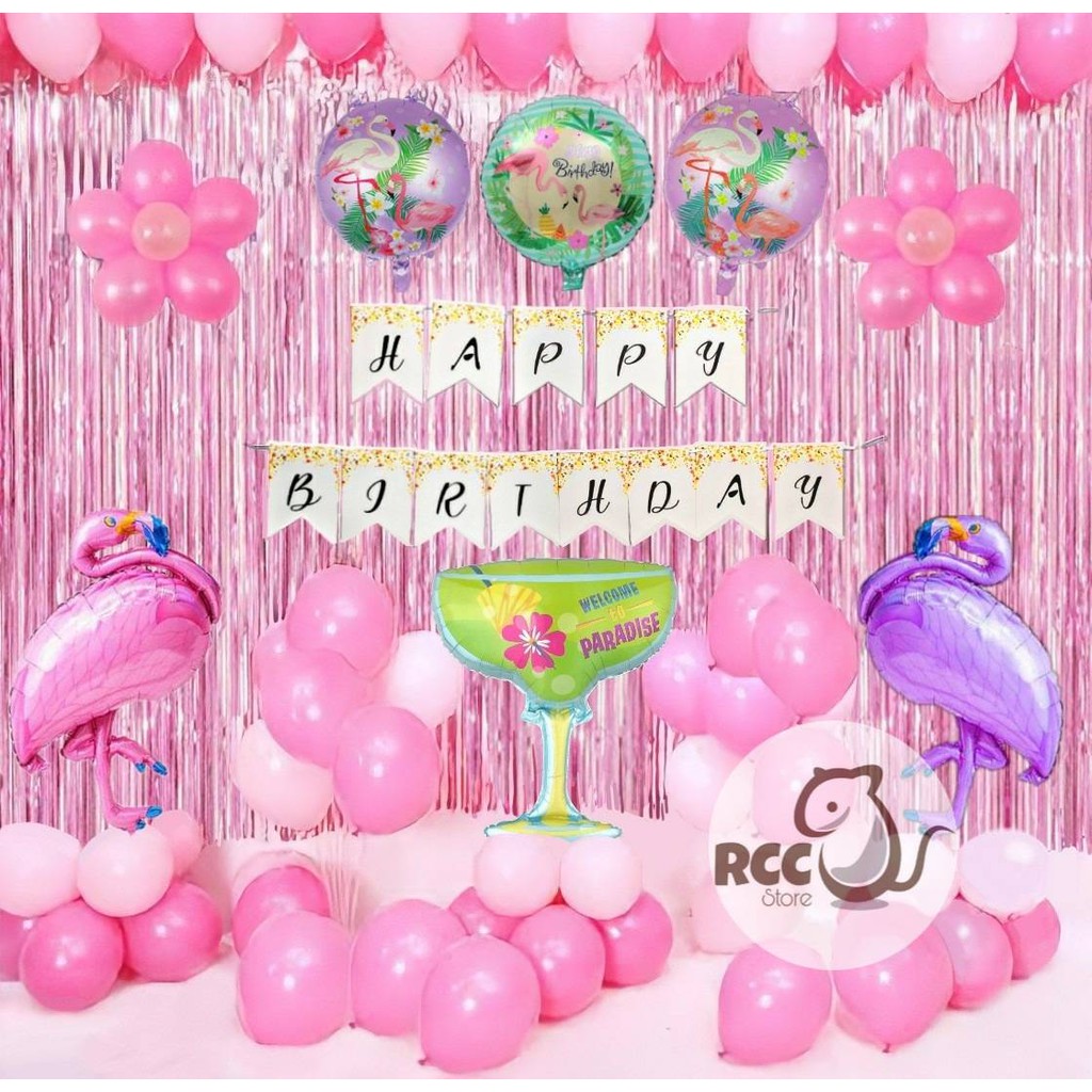 Paket Dekorasi Hiasan Balon Ulang Tahun / Happy Birthday Flamingo 03