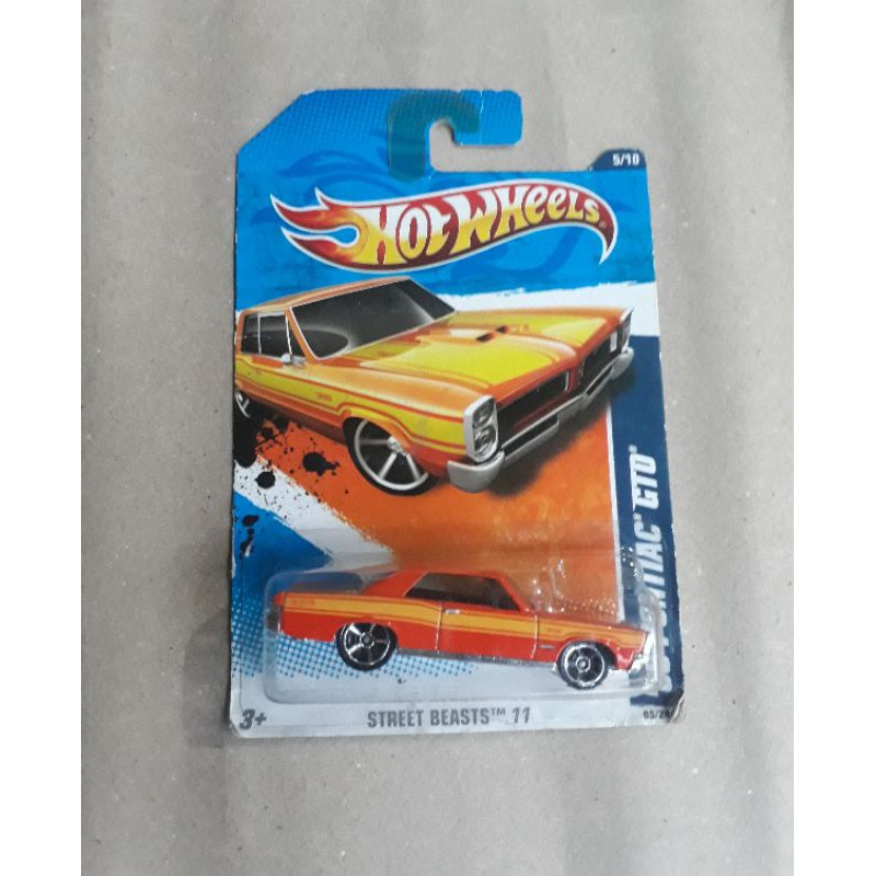 hotwheels 65 PONTIAC GTO orange HW STREET BEASTS 11 blue card card lawas