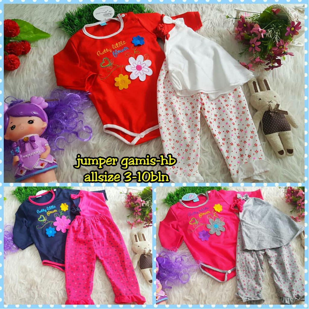 Jumper Gamis Bayi Perempuan Setelan Baju Muslim Bayi Pretty Little Flower