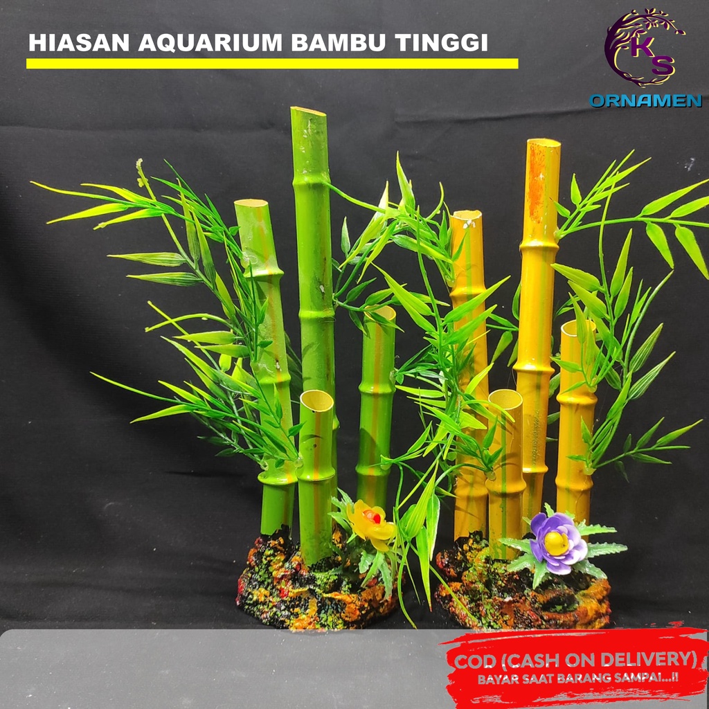 Hiasan Aquarium Bambu China l Hiasan Akuarium Tanaman Plastik Pohon Bambu Tinggi